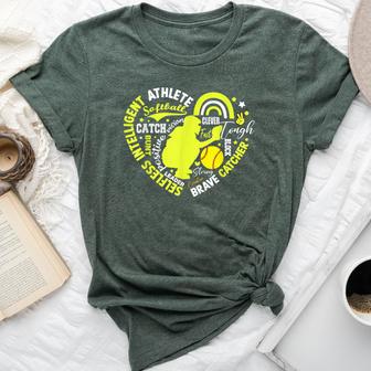 Girls Softball Catcher Great For Ns Heart Brave Catcher Bella Canvas T-shirt - Thegiftio UK