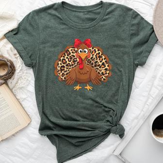 Girls Thanksgiving Leopard Turkey Autumn Fall Season Bella Canvas T-shirt - Thegiftio UK