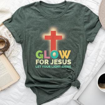 Glow For Jesus Let Your Light Shine Christian Faith Cross Bella Canvas T-shirt - Thegiftio UK