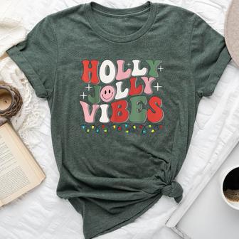 Groovy Holly Xmas Jolly Vibes Christmas Lights Santa Hat Bella Canvas T-shirt - Thegiftio UK