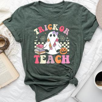 Groovy Teacher Halloween Trick Or Teach Retro Cute Ghost Bella Canvas T-shirt - Thegiftio UK