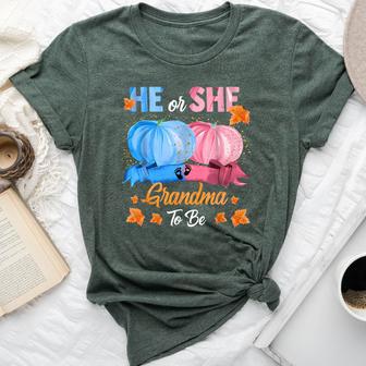 Halloween Pumpkin Gender Reveal He Or She Grandma To Be Bella Canvas T-shirt - Thegiftio UK