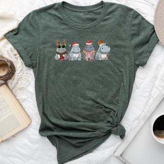 Hippopotamus Christmas Retro Hippo Xmas Lights Bella Canvas T-shirt - Thegiftio UK