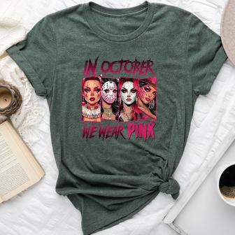 Horror Girl We Wear Pink In October Breast Cancer Awareness Bella Canvas T-shirt - Thegiftio UK