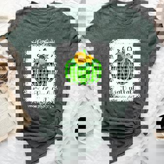 Its Fall Yall Halloween Bleached Green Pumpkin Buffalo Plaid Bella Canvas T-shirt - Monsterry