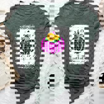 It's Fall Yall Halloween Bleached Pink Pumpkin Buffalo Plaid Bella Canvas T-shirt - Monsterry