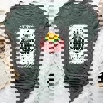 It's Fall Y'all Halloween Bleached Red Pumpkin Buffalo Plaid Bella Canvas T-shirt - Monsterry