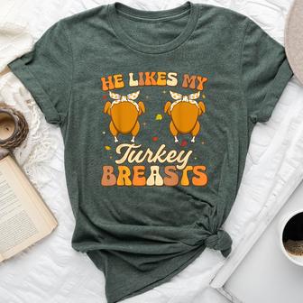 He Likes My Turkey Breasts Couple Matching Thanksgving Women Bella Canvas T-shirt - Thegiftio UK