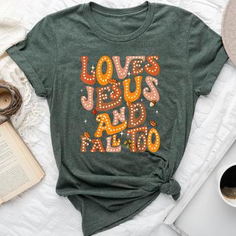 Love Jesus And Fall Too Autumn Christian Religious Groovy Bella Canvas T-shirt - Thegiftio UK