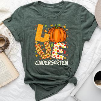 Love Kindergarten Teacher Pumpkin Fall Autumn Thanksgiving Bella Canvas T-shirt - Thegiftio UK