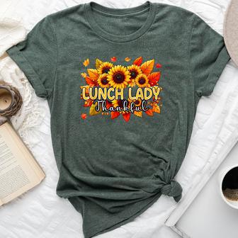 Lunch Lady Thankful Thanksgiving Sunflowers Fall Proud Job Bella Canvas T-shirt - Thegiftio UK