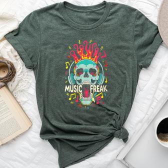 Music Freak Skull Headphones Cool Music Lover Idea Bella Canvas T-shirt - Monsterry