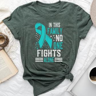 Ovarian Cancer Awareness Month Teal Rainbow Ribbon Bella Canvas T-shirt - Thegiftio UK