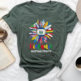Hispanic Heritage Month El Salvador Flag Sunflower Latino Bella Canvas T-shirt - Thegiftio UK