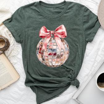 Pink Coquette Bow Disco Ball Party Girls Women Bella Canvas T-shirt - Thegiftio UK