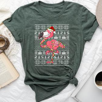 Pink Flamingo Christmas Ugly Sweater Style Lights Xmas Bella Canvas T-shirt - Thegiftio UK