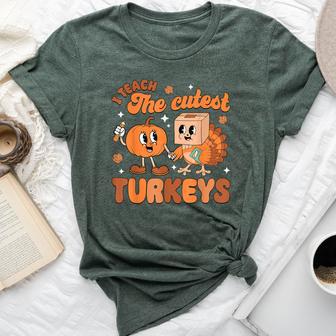 Retro I Teach The Cutest Turkey Thanksgiving Pumpkin Teacher Bella Canvas T-shirt - Thegiftio UK