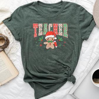 Retro Teacher Christmas Gingerbread Teacher Xmas Holiday Bella Canvas T-shirt - Thegiftio UK