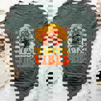 Retro Thankful Vibes Cute Turkey Rainbow Thanksgiving Bella Canvas T-shirt - Thegiftio