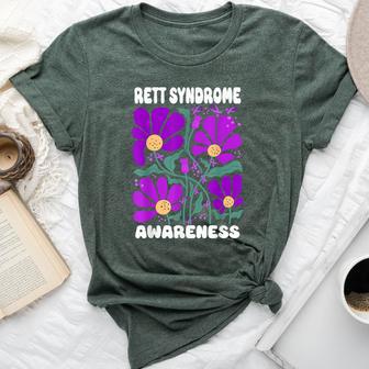 Rett Syndrome Purple Ribbon Wildflower Rett Syndrome Bella Canvas T-shirt - Thegiftio UK