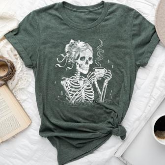Skeleton Messy Bun Coffee Halloween Coffee Lover Mom Bella Canvas T-shirt - Thegiftio UK