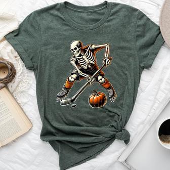 Skeleton Playing Ice Hockey Halloween Costume Boys Girls Bella Canvas T-shirt | Seseable UK