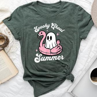 Spooky Ghoul Summer Cute Ghost Flamingo Summer Vibes Beach Bella Canvas T-shirt - Monsterry UK
