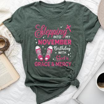Stepping Into My November Birthday Girls Shoes Bday Bella Canvas T-shirt - Thegiftio UK