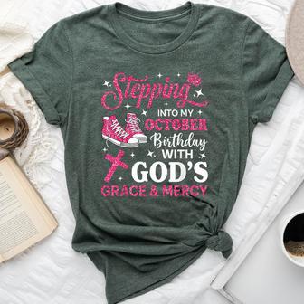 Stepping Into My October Birthday Girl Pink Sneakers Bella Canvas T-shirt - Thegiftio UK