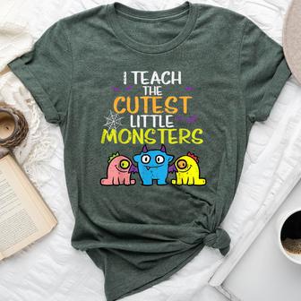 I Teach Cutest Little Monsters Halloween Teacher Women Bella Canvas T-shirt - Thegiftio UK