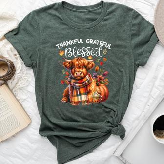 Thankful Grateful Blessed Highland Cow Fall Y'all Autumn Bella Canvas T-shirt - Thegiftio UK