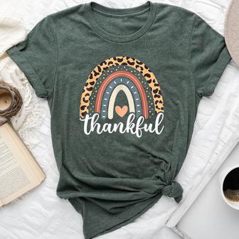 Thankful Thanksgiving Rainbow Leopard Print 2024 Girls Bella Canvas T-shirt - Thegiftio UK