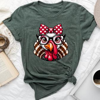 Thanksgiving Turkey Face Glasses Girls Bella Canvas T-shirt - Thegiftio UK
