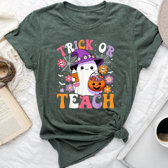 Trick Or Teach Groovy Teacher Ghost Halloween Teacher Bella Canvas T-shirt - Thegiftio UK
