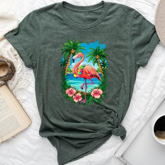 Tropical Flamingo Summer Vibes Beach For A Vacationer Bella Canvas T-shirt - Monsterry