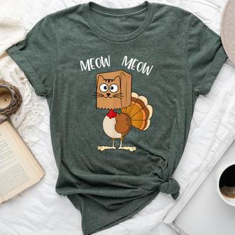Turkey Cat Meow Cats Lover Thanksgiving Bella Canvas T-shirt - Thegiftio UK