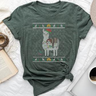 Ugly Christmas Sweater Sloth Riding Llama Elf Hat Outfit Bella Canvas T-shirt - Thegiftio UK