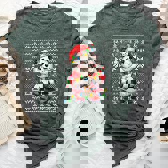 Ugly Sweater Style Xmas Lighting Santa Hat Panda Christmas Bella Canvas T-shirt | Mazezy