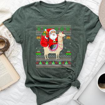 Ugly Xmas Sweater Santa Riding Llama Christmas Bella Canvas T-shirt - Thegiftio UK