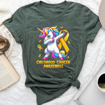 Unicorn Gold Ribbon Girls Childhood Cancer Awareness Bella Canvas T-shirt - Thegiftio UK