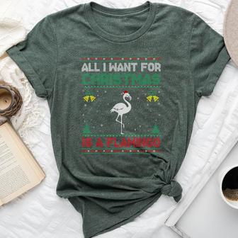 All I Want For Christmas Is A Flamingo Ugly Sweater Bella Canvas T-shirt - Thegiftio UK