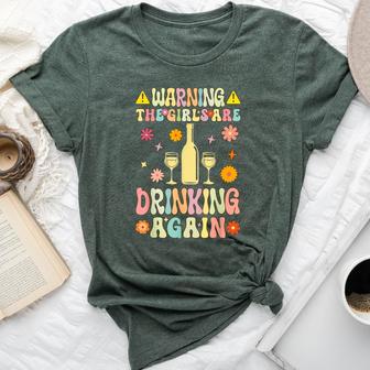 Warning The Girls Are Drinking Again Groovy Wine Drinking Bella Canvas T-shirt | Seseable UK
