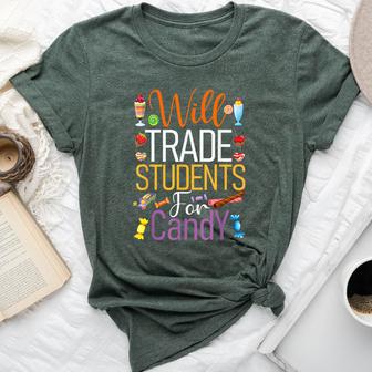 Will Trade Students For Candy Teacher Cute Halloween Costume Bella Canvas T-shirt - Thegiftio UK