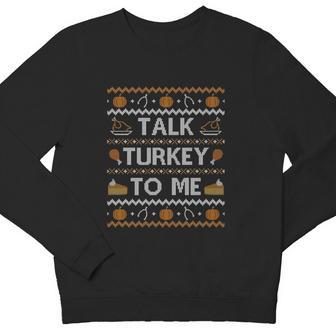 Ugly Thanksgiving Sweater Talk Turkey To Me Youth Sweatshirt - Monsterry