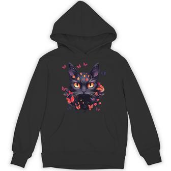 Cat With Butterflies Butterfly Cats Animal Unisex Hoodie - Monsterry
