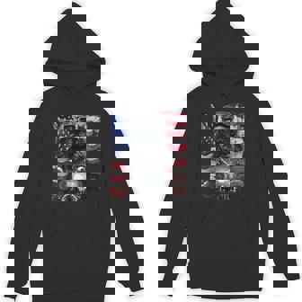 Patriot Fluffy Cat On Motorcycle With Flag Of USA Unisex Hoodie - Monsterry