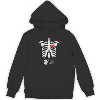Skeleton Pregnancy Belly Of Pizza Beer X-Ray Halloween Unisex Hoodie - Monsterry