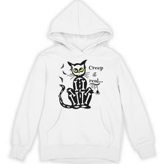 Vintage Halloween Creep It Real Black Cat Spider Bats Premium Unisex Hoodie - Monsterry