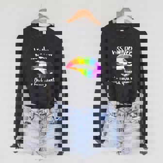Kiss Whoever The F You Want I Lgbt Rainbow I Gay Pride Sponge Fleece Raglan Crewneck Sweatshirt - Monsterry