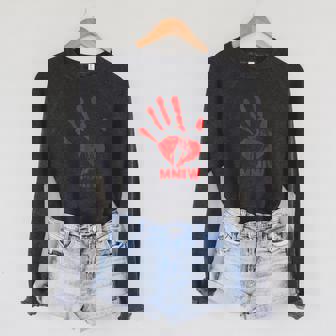 Mmiw Missing Murdered Indigenous Sisters Red Handprint Sponge Fleece Raglan Crewneck Sweatshirt - Monsterry